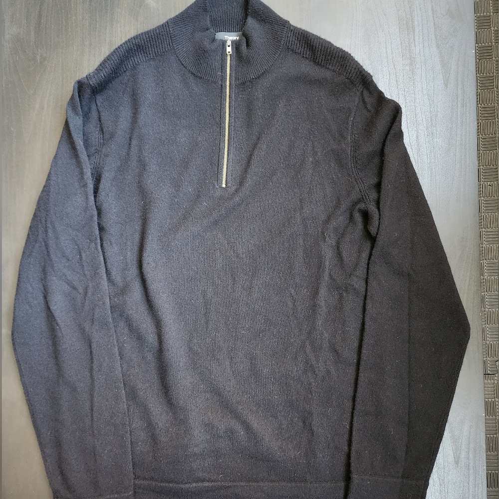 Men's Theory 100% Cahsmere Black Quarter-Zip Sweater, Medium